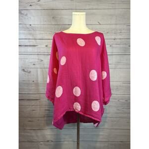 Liabella Italian Linen Blouse | Oversized Pink & White Polka Dot Tunic
